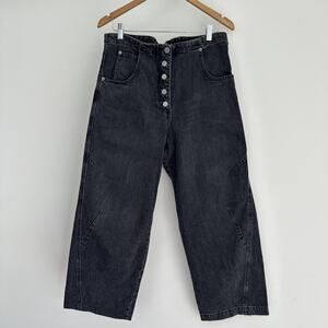 Rachel Comey Elkin Jeans Womens 8 Black Wide Leg High Rise Button Fly Belted USA